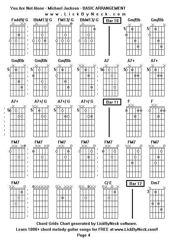 Chord Grids Chart of chord melody fingerstyle guitar song-You Are Not Alone - Michael Jackson - BASIC ARRANGEMENT,generated by LickByNeck software.